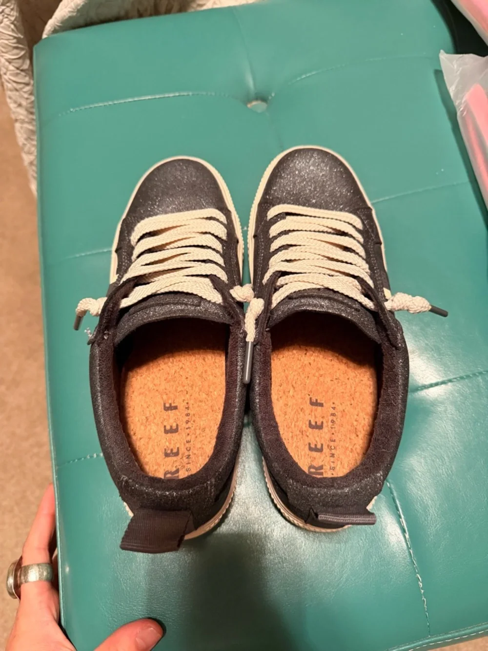 Reef Black Glitter Sneakers with Cream Laces - Picture 2 of 5